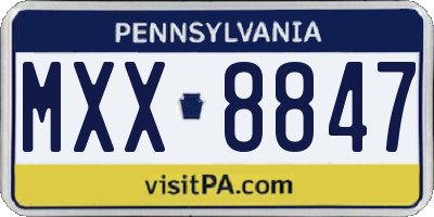 PA license plate MXX8847