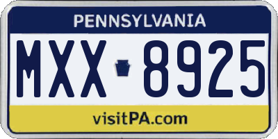 PA license plate MXX8925