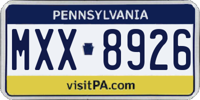 PA license plate MXX8926