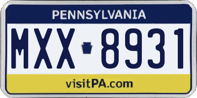 PA license plate MXX8931