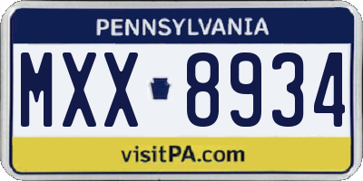 PA license plate MXX8934