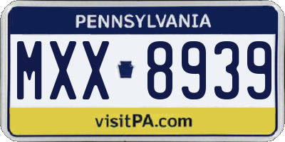 PA license plate MXX8939