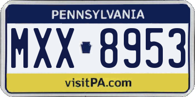 PA license plate MXX8953