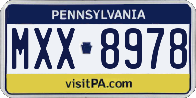 PA license plate MXX8978
