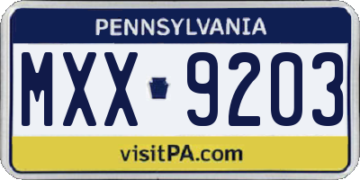 PA license plate MXX9203