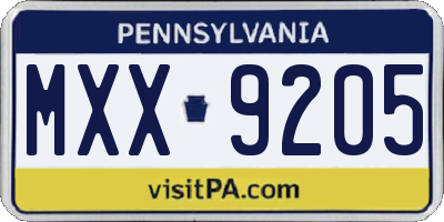 PA license plate MXX9205