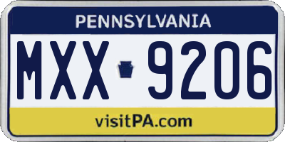 PA license plate MXX9206