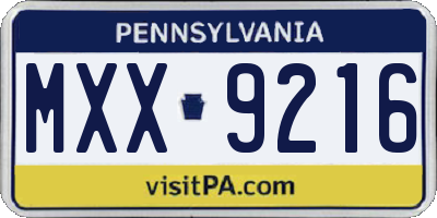PA license plate MXX9216