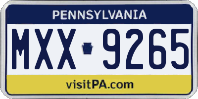PA license plate MXX9265