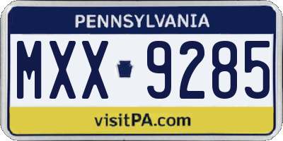 PA license plate MXX9285
