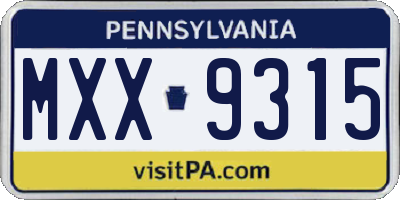 PA license plate MXX9315