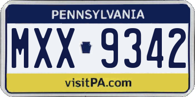 PA license plate MXX9342