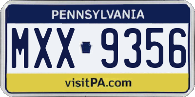 PA license plate MXX9356