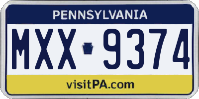 PA license plate MXX9374