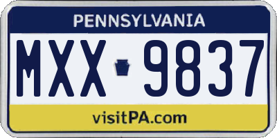 PA license plate MXX9837