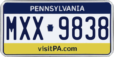 PA license plate MXX9838