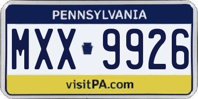 PA license plate MXX9926