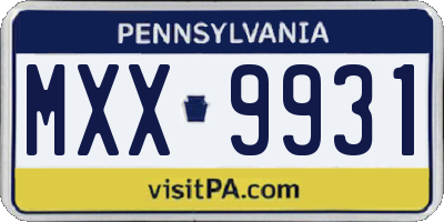 PA license plate MXX9931