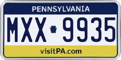 PA license plate MXX9935