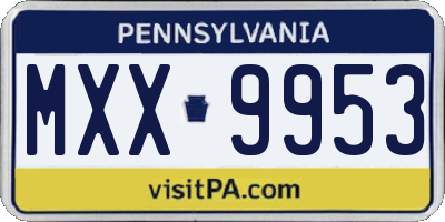 PA license plate MXX9953