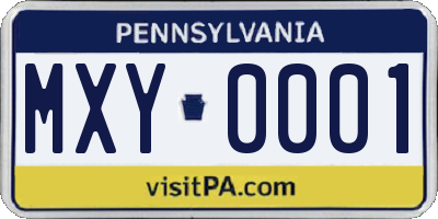 PA license plate MXY0001