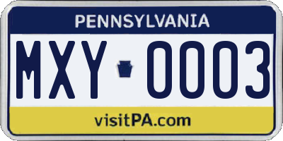 PA license plate MXY0003
