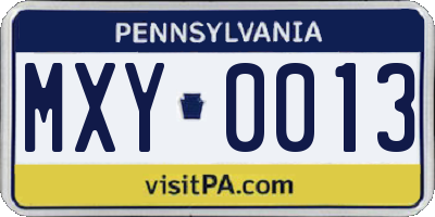 PA license plate MXY0013