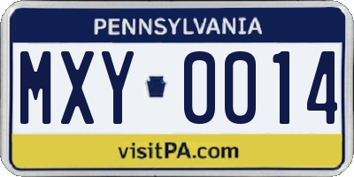 PA license plate MXY0014