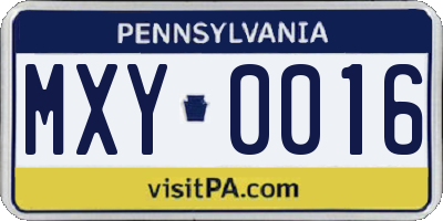 PA license plate MXY0016