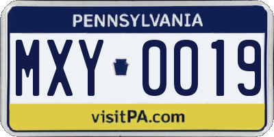 PA license plate MXY0019