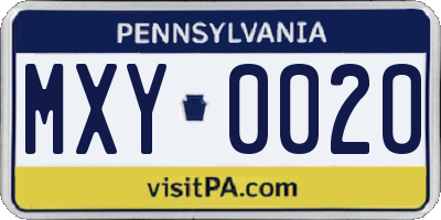 PA license plate MXY0020