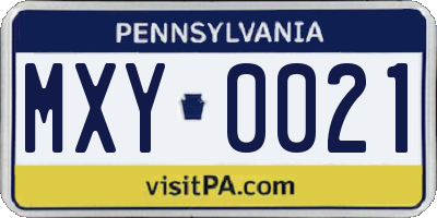 PA license plate MXY0021