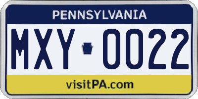 PA license plate MXY0022