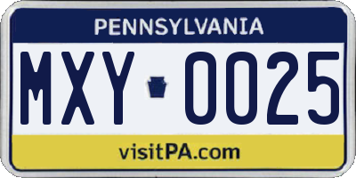 PA license plate MXY0025