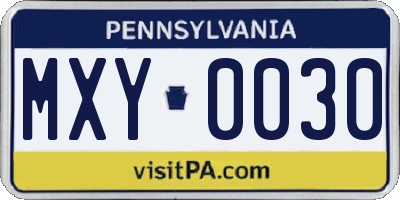 PA license plate MXY0030