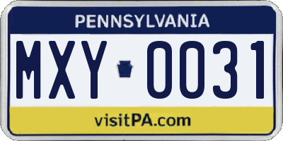 PA license plate MXY0031