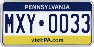 PA license plate MXY0033