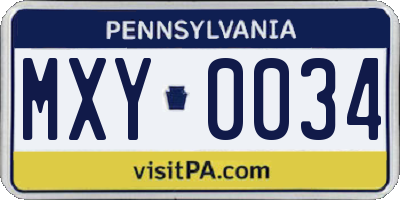 PA license plate MXY0034