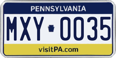 PA license plate MXY0035