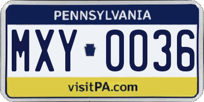 PA license plate MXY0036