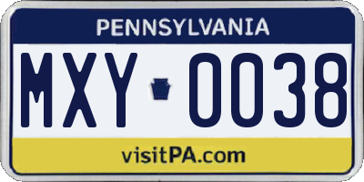 PA license plate MXY0038