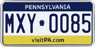 PA license plate MXY0085