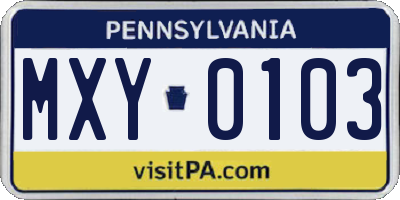 PA license plate MXY0103