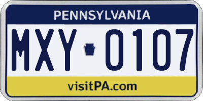 PA license plate MXY0107