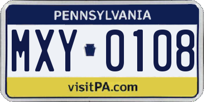 PA license plate MXY0108