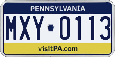 PA license plate MXY0113