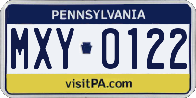 PA license plate MXY0122