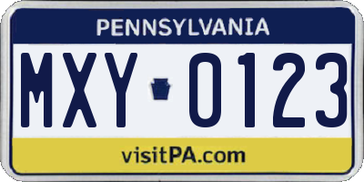 PA license plate MXY0123