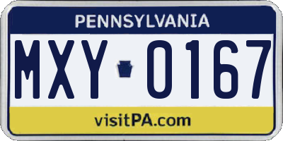 PA license plate MXY0167