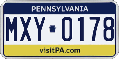 PA license plate MXY0178
